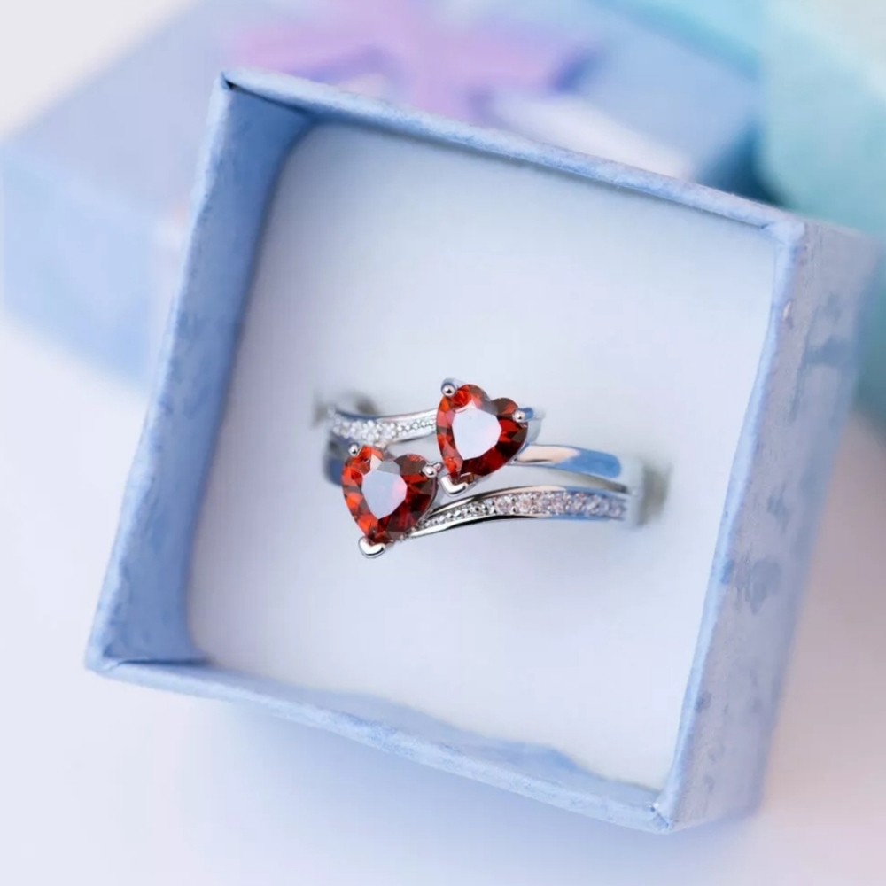 Heart Ring Ruby Spinel white topaz engagement ring